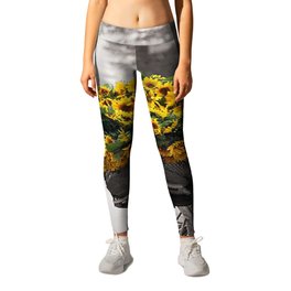 SUNFLOWERS Leggings | Leaves, Color, Digital, Beautiful, Bicycle, Photo, Black And White, Hdr, Yellowflowers, Bestgift 