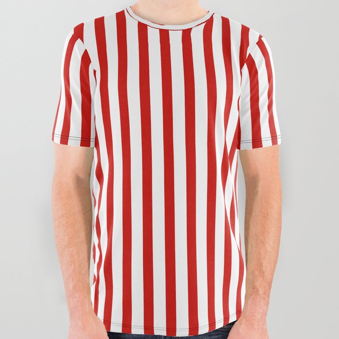 Society6 All Over Graphic Tee | Red & White Maritime Vertical Small Stripes - Mix & Match with Simplicity of Life by Art by Simplicity of Life - XX-Large
