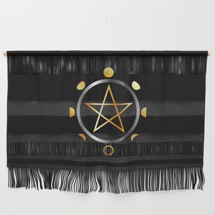 Phases of the moon and golden pentacle Wall Hanging