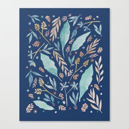 Colorful botanical watercolor foliage - Classic Blue Canvas Print