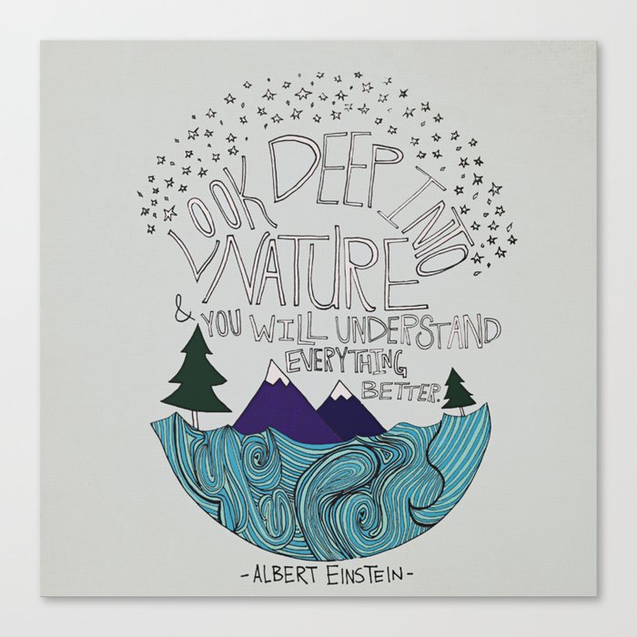 Look Deep into Nature - Ocean Mountain Illustration and Typography Canvas Print