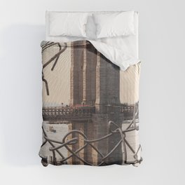 Brooklyn Bridge Through the Fence | Travel Photography and Collage Duvet Cover