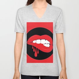 Red Lip Drip V Neck T Shirt