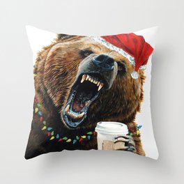 Grizzly Mornings Christmas Throw Pillow