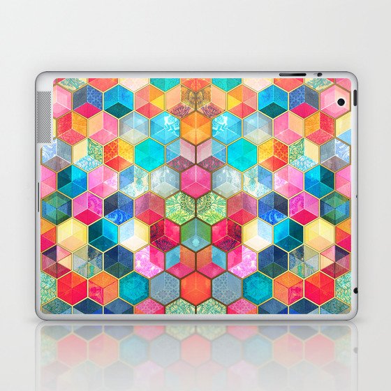 Crystal Bohemian Honeycomb Cubes - colorful hexagon pattern Laptop & iPad Skin