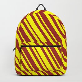 [ Thumbnail: Yellow & Brown Colored Lined Pattern Backpack ]