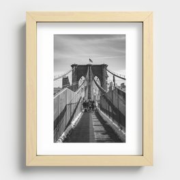 Brooklyn Bridge Golden Hour | Black and White Travel Photography in New York City Recessed Framed Print