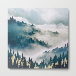 Misty Mountains Metal Print | Abstract, Ethereal, Illustration, Clouds, Graphicdesign, White, Bohemian, Mist, Wanderlust, Gold 