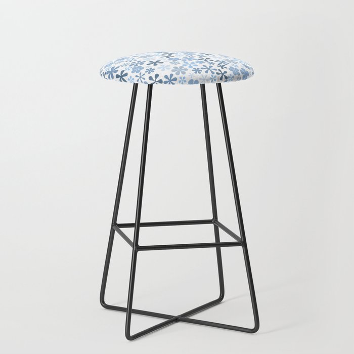 powder blue and white eclectic daisy print ditsy florets Bar Stool