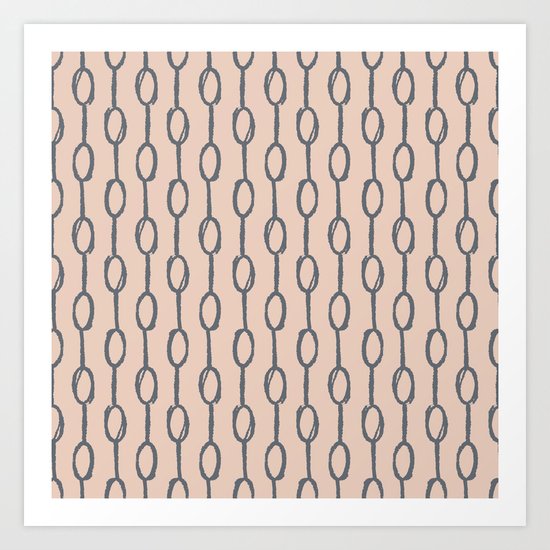 Pebble Dot Stripes Gray on Vintage Rose Pink Art Print