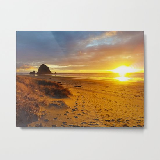 Cannon Beach Oregon at Sunset Haystack Rock Metal Print
