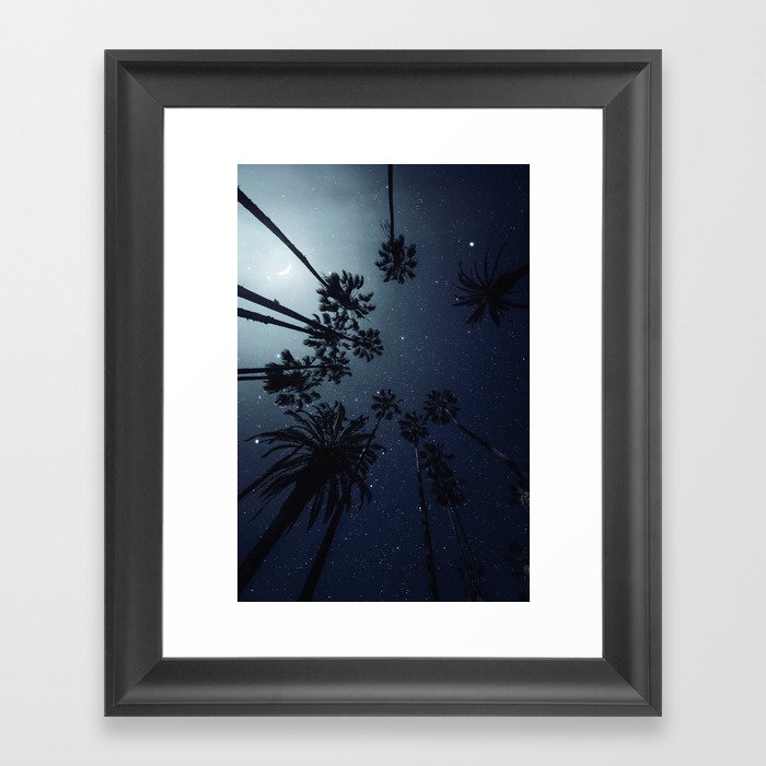 Palm Trees, Night Sky, Stars, Moon Framed Art Print