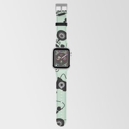 Black Vintage Rotary Dial Telephone Pattern on Apple Green Apple Watch Band