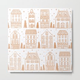Gingerbread Town, White Metal Print | Town, Modern, Christmas, Houses, Graphicdesign, Krystelle, Gingerbread, Avsec, Tan, House 