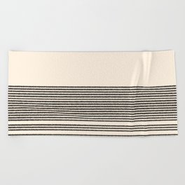 Organic Stripes - Minimalist Textured Line Pattern in Black and Almond Cream Beach Towel