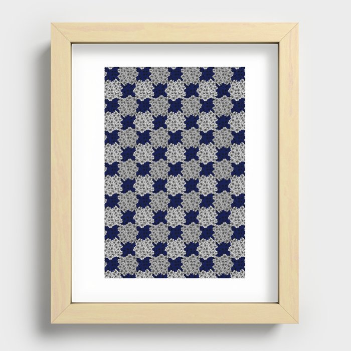 Floral Checkerboard in Blue and White Recessed Framed Print