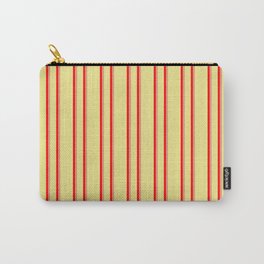 [ Thumbnail: Tan, Red, and Dark Salmon Colored Pattern of Stripes Carry-All Pouch ]