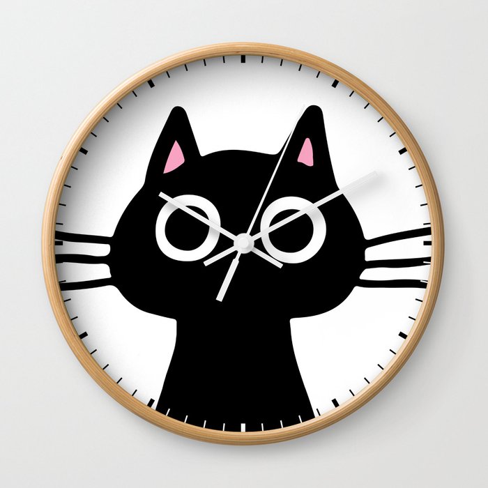 Quirky Black Kitty Cat Wall Clock