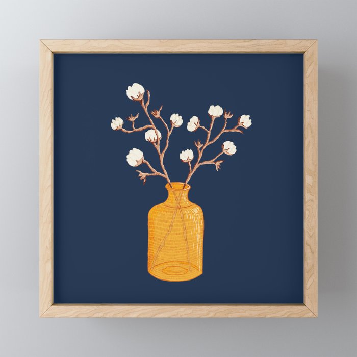 Still life - Cotton branches in a ochre vase Framed Mini Art Print