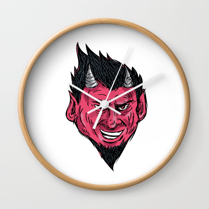Demon Horns Drawing Front View Demon Horns Goatee Head Drawing Wall Clock By Patrimonio Society6 society6