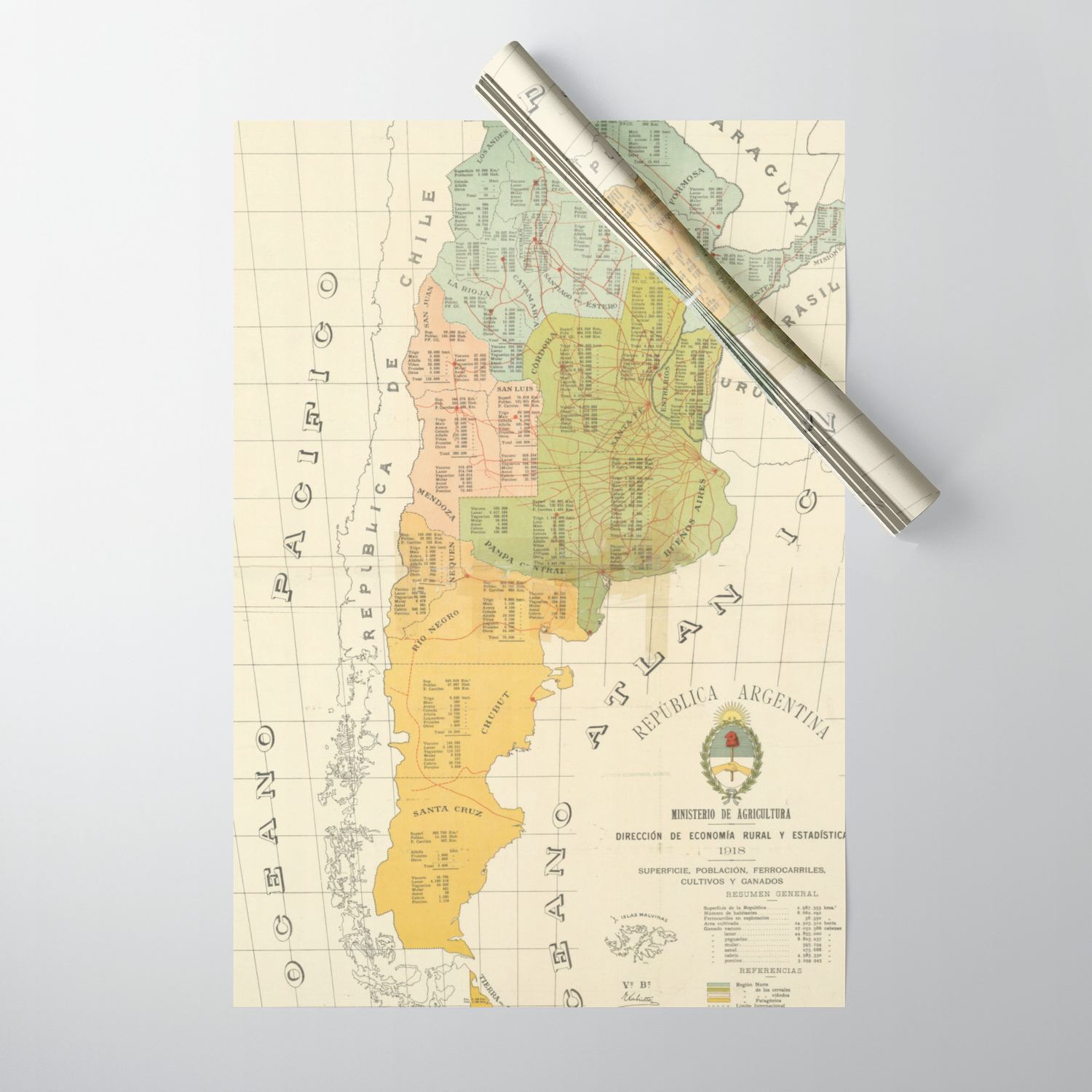 Vintage Map Of Argentina 1918 Wrapping Paper By Bravuramedia