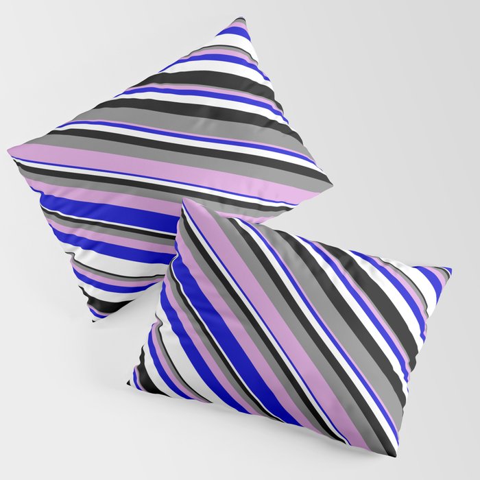 Colorful Grey, Plum, Blue, White, and Black Colored Lined Pattern Pillow Sham