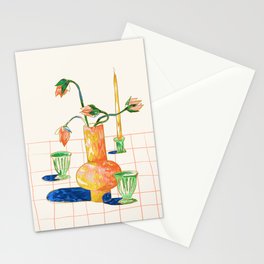Colored Pencil flower vase, Bright and Vibrant Stationery Cards