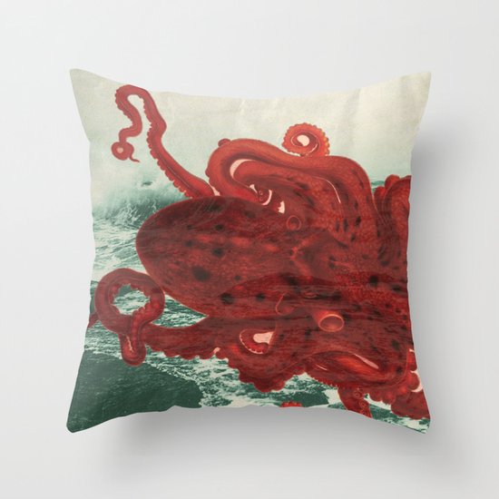 Octopus Beach Throw Pillow
