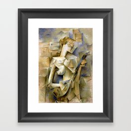 Pablo Picasso, Girl with a Mandolin (Fanny Tellier), oil on canvas portrait cubism cubist painting for home, wall, and bedroom decor Framed Art Print