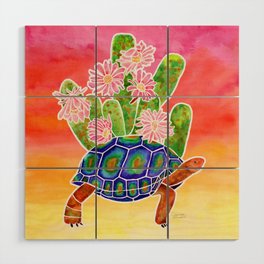 Tortoise - Sunset Ombre Background Wood Wall Art