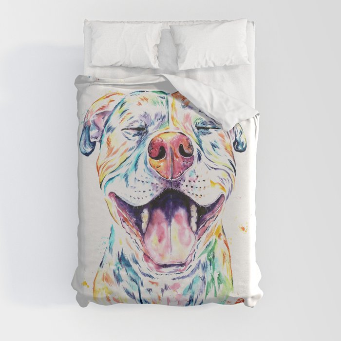 pit bull pitbull watercolor pet portrait painting tango duvet cover by whitehouseart