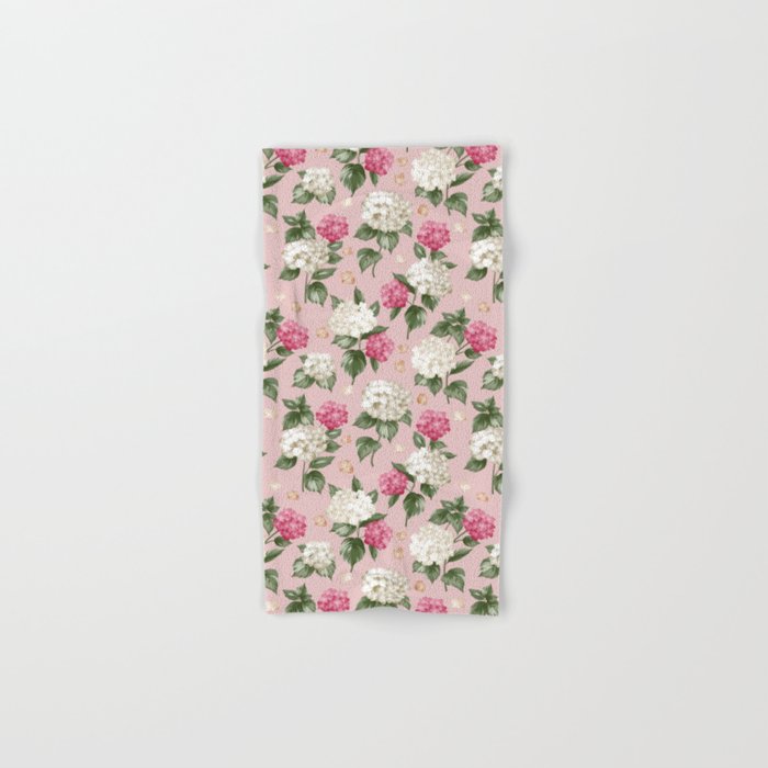 Vintage blush pink white hortensia floral illustration Hand & Bath Towel