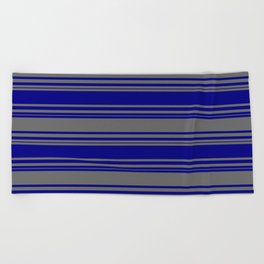 [ Thumbnail: Blue and Dim Grey Colored Stripes Pattern Beach Towel ]
