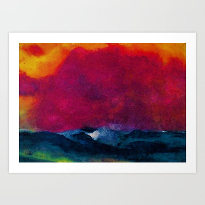 Sea with Stormy Red Sky nautical landscape painting by Emil Nolde Art Print