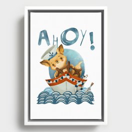 Ahoy! Fox captain sailing on a boat. Framed Canvas