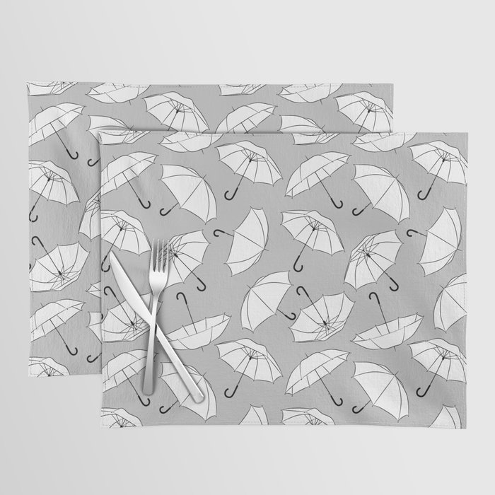 White Umbrella pattern on Light Grey background Placemat