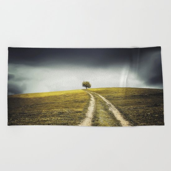 Grey sky Green tree 4 Beach Towel