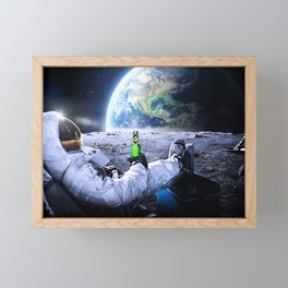 Astronaut on the Moon with beer Framed Mini Art Print