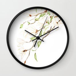 white magnolia blossom watercolor Wall Clock