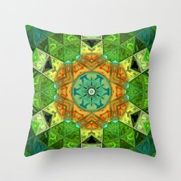 Mosaic Mandala Orange and Green Throw Pillow