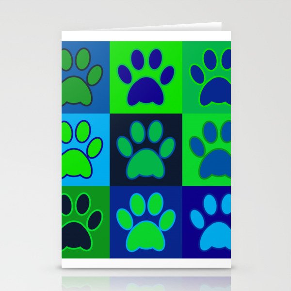 Pop Art Cat Paw Print Art Cool Tones Stationery Cards