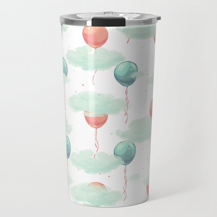 Modern coral teal watercolor clouds balloons pattern Travel Mug