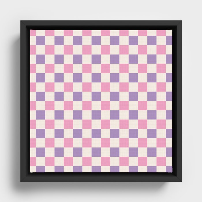 Checkerboard Mini Check Pattern Pink Purple Cream  Framed Canvas