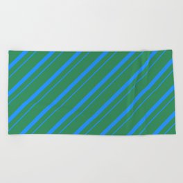 [ Thumbnail: Sea Green & Blue Colored Striped/Lined Pattern Beach Towel ]