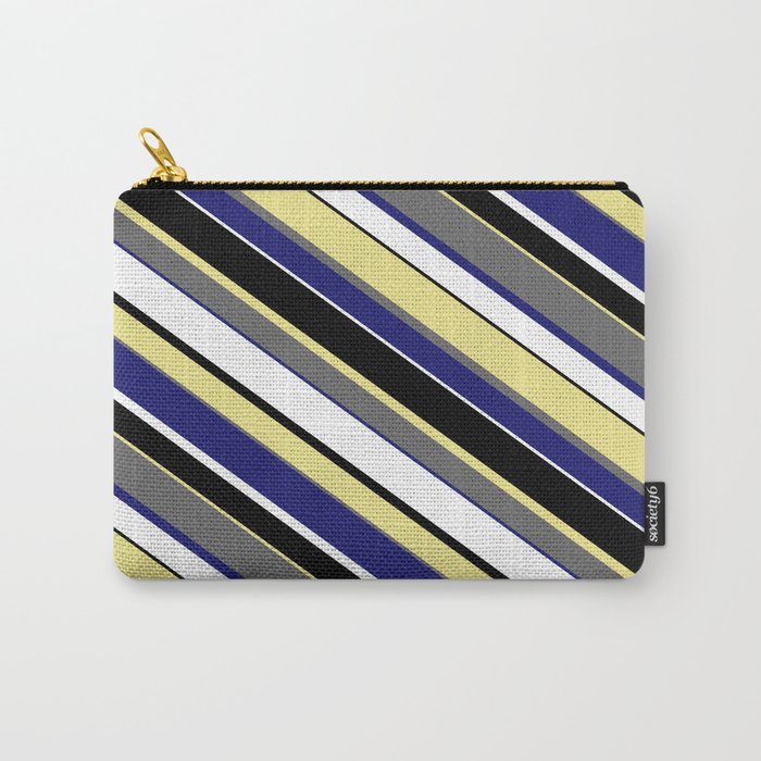 Eye-catching Tan, Dim Gray, Midnight Blue, White, and Black Colored Pattern of Stripes Carry-All Pouch