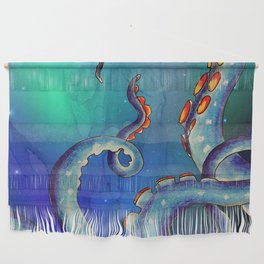 Octopus Tentacles Kraken Galaxy Teal Blue Stars Ink Art Wall Hanging