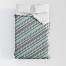 [ Thumbnail: Grey and Powder Blue Colored Lined/Striped Pattern Duvet Cover ]
