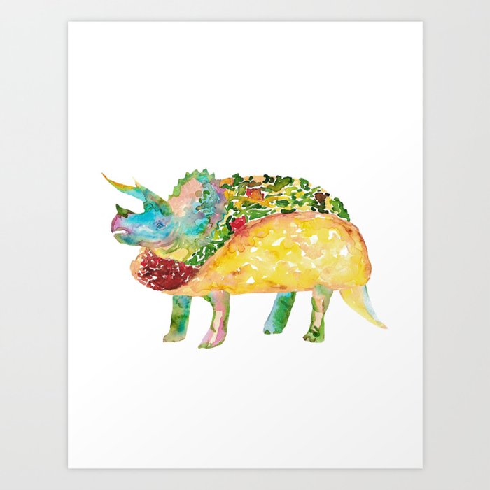 Triceratops taco dinosaur painting watercolour Art Print