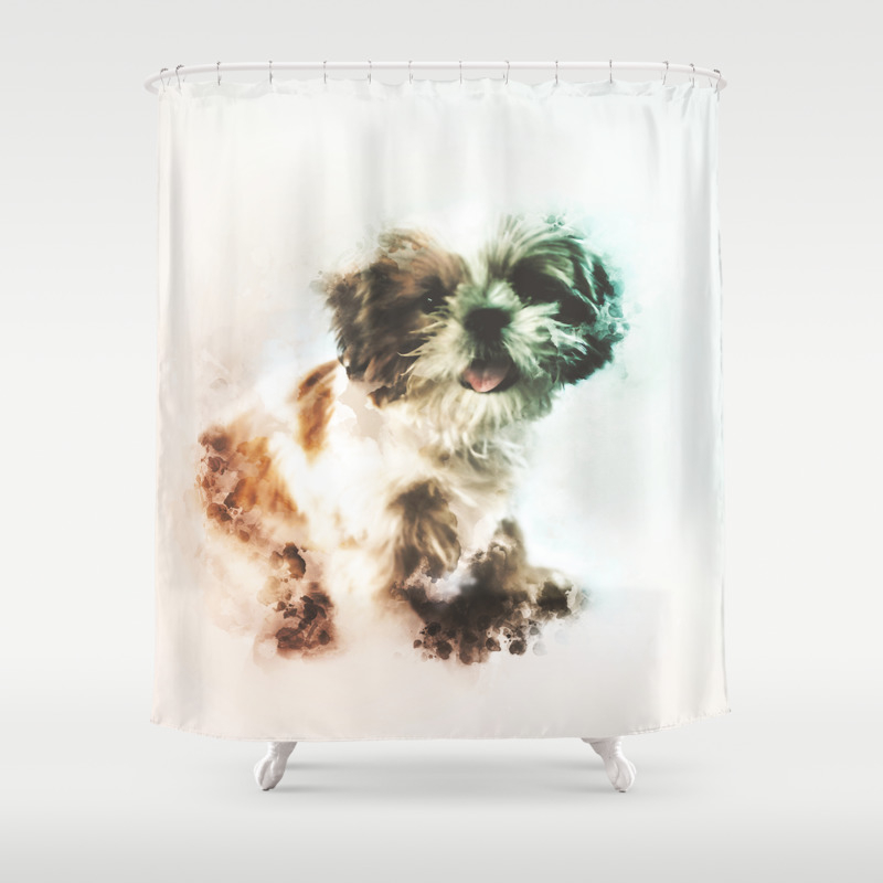 Shih Tzu Digital Watercolor Painting Shower Curtain By Rhnpredator