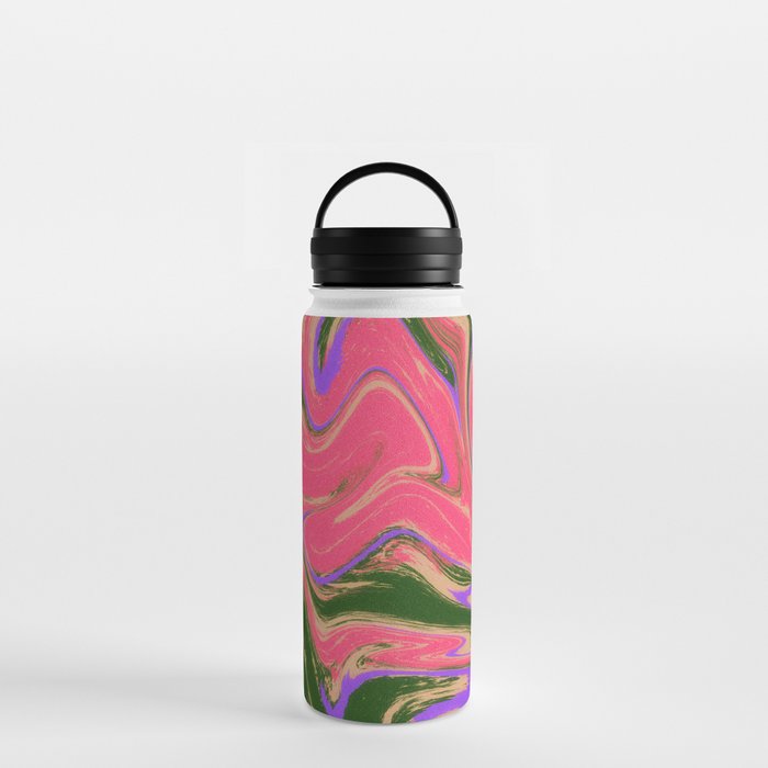 Pink and Green Wavy Grunge Water Bottle